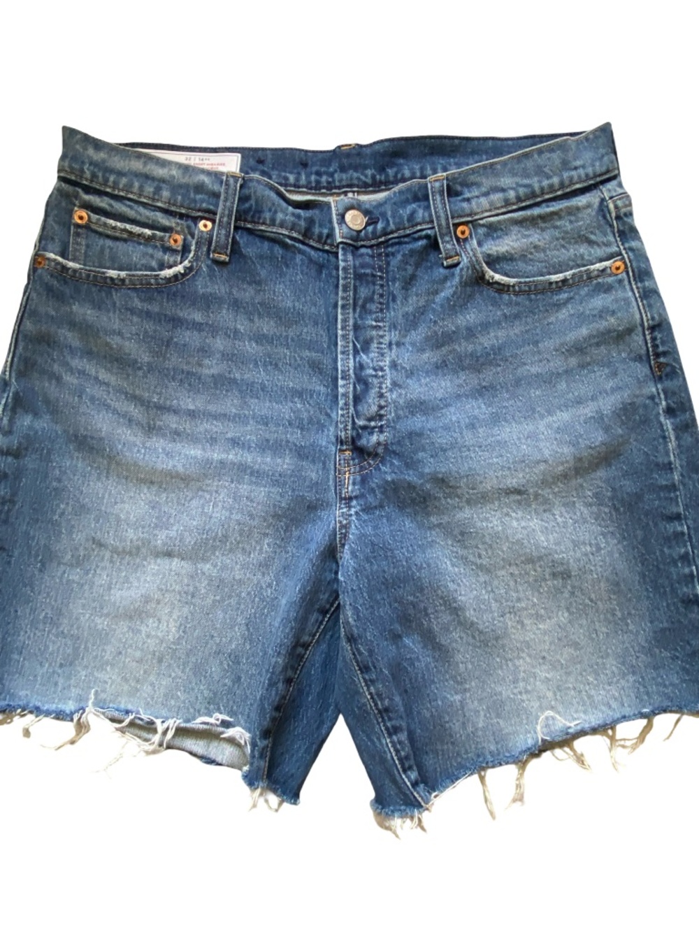 Gap Womens Cheeky Midi High Rise Denim Distressed Button Fly Summer Shorts-Sz-14